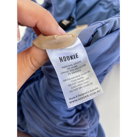 Nookie Dress Womens Medium Blue Purple Vision Midi Mesh Corset Square Neck - Picture 6 of 11